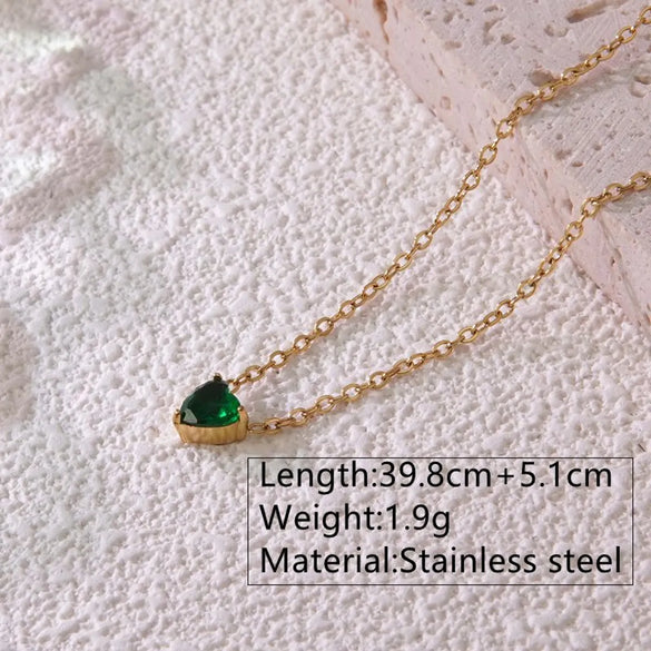Wholesale Jewelry Sweet Simple Style Commute Heart Shape 304 Stainless Steel Rhinestones Birthstone 18K Gold Plated Inlay Necklace