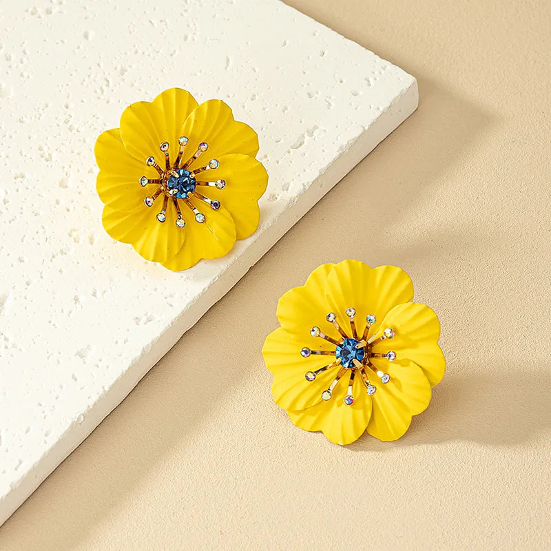 Wholesale Jewelry Sweet Simple Style Daisy Ferroalloy Glass 14k Gold Plated Plating Inlay Ear Studs