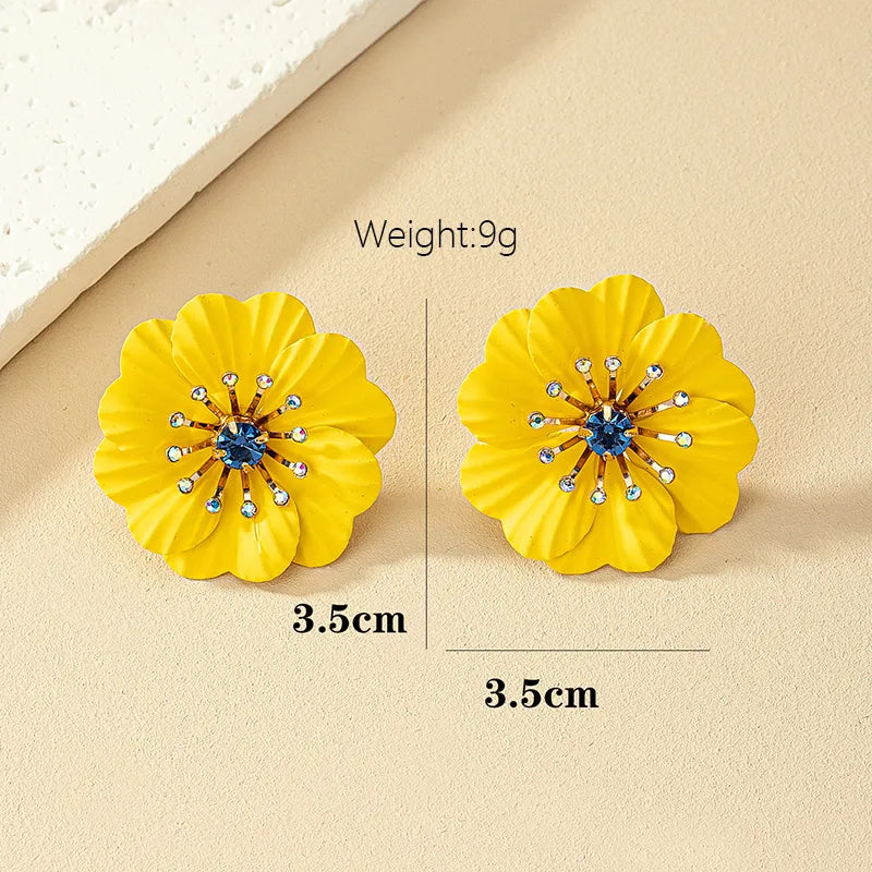 Wholesale Jewelry Sweet Simple Style Daisy Ferroalloy Glass 14k Gold Plated Plating Inlay Ear Studs