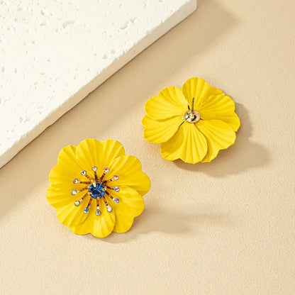 Wholesale Jewelry Sweet Simple Style Daisy Ferroalloy Glass 14k Gold Plated Plating Inlay Ear Studs