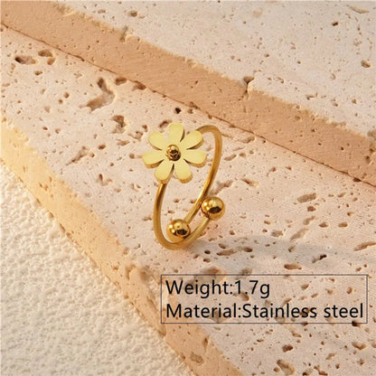 Wholesale Jewelry Sweet Simple Style Flower 304 Stainless Steel 18K Gold Plated Plating Open Rings