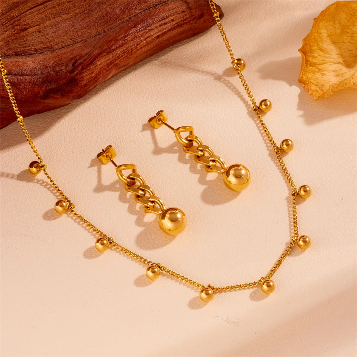 Wholesale Jewelry Sweet Simple Style Flower Titanium Steel Rhinestones 18K Gold Plated Inlay Bracelets Necklace