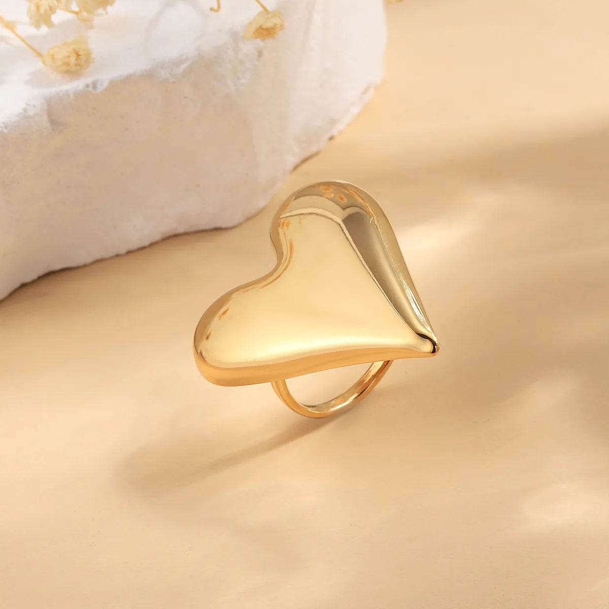 Wholesale Jewelry Sweet Simple Style Heart Shape 304 Stainless Steel 14K Gold Plated Open Rings