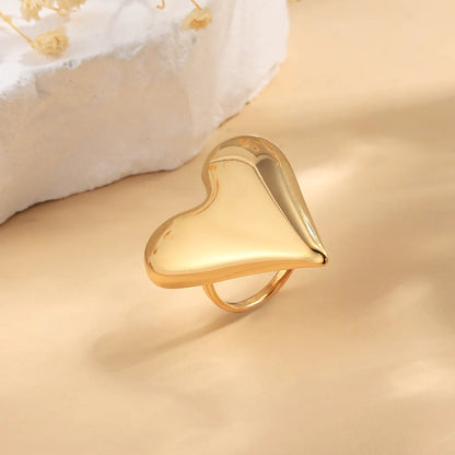 Wholesale Jewelry Sweet Simple Style Heart Shape 304 Stainless Steel 14K Gold Plated Open Rings