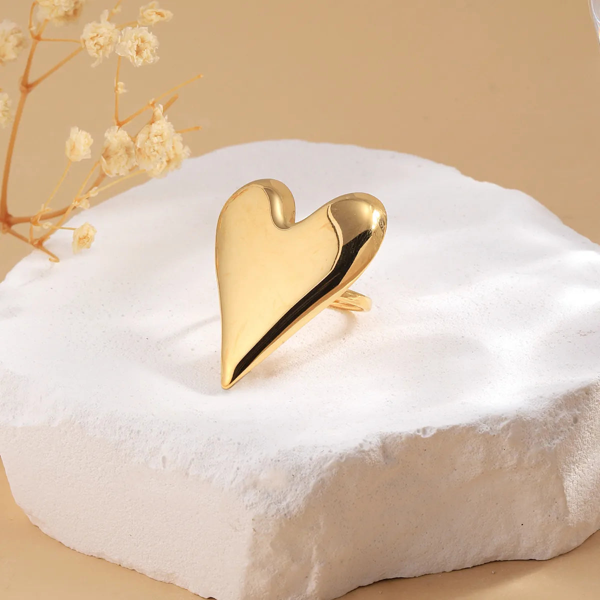 Wholesale Jewelry Sweet Simple Style Heart Shape 304 Stainless Steel 14K Gold Plated Open Rings