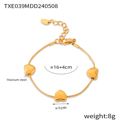 Wholesale Jewelry Sweet Simple Style Heart Shape 304 Stainless Steel 18K Gold Plated Bracelets Necklace