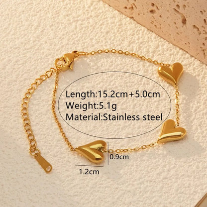 Wholesale Jewelry Sweet Simple Style Heart Shape 304 Stainless Steel 18K Gold Plated Plating Bracelets Necklace