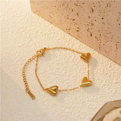 Wholesale Jewelry Sweet Simple Style Heart Shape 304 Stainless Steel 18K Gold Plated Plating Bracelets Necklace