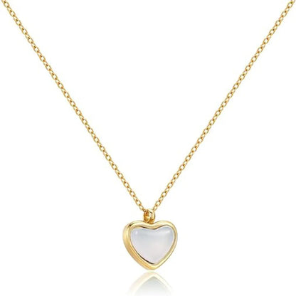 Wholesale Jewelry Sweet Simple Style Heart Shape 304 Stainless Steel Agate Inlay Pendant Necklace