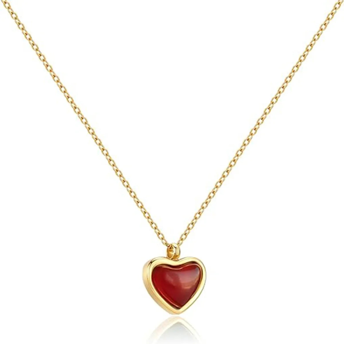 Wholesale Jewelry Sweet Simple Style Heart Shape 304 Stainless Steel Agate Inlay Pendant Necklace