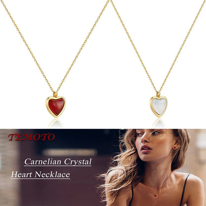 Wholesale Jewelry Sweet Simple Style Heart Shape 304 Stainless Steel Agate Inlay Pendant Necklace