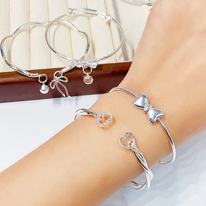 Sweet Simple Style Heart Shape Bow Knot Metal Bowknot Women's Bangle