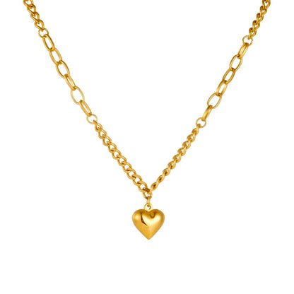 Wholesale Jewelry Sweet Simple Style Heart Shape Titanium Steel 18K Gold Plated Bracelets Necklace Jewelry Set