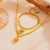 Wholesale Jewelry Sweet Simple Style Heart Shape Titanium Steel 18K Gold Plated Bracelets Necklace Jewelry Set