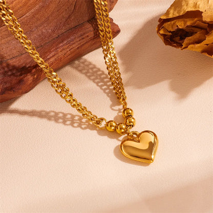 Wholesale Jewelry Sweet Simple Style Heart Shape Titanium Steel 18K Gold Plated Bracelets Necklace