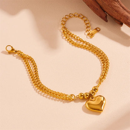 Wholesale Jewelry Sweet Simple Style Heart Shape Titanium Steel 18K Gold Plated Bracelets Necklace