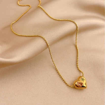 Wholesale Jewelry Sweet Simple Style Heart Shape Titanium Steel Zircon Plating Inlay Pendant Necklace