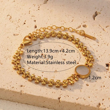 Wholesale Jewelry Sweet Simple Style Round Heart Shape 304 Stainless Steel Shell 18K Gold Plated Round Plating Bracelets Necklace