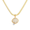 Wholesale Jewelry Sweet Simple Style Shell Titanium Steel Rhinestones Shell 18K Gold Plated Inlay Earrings Necklace
