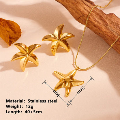 Wholesale Jewelry Sweet Simple Style Starfish Titanium Steel 18K Gold Plated Jewelry Set