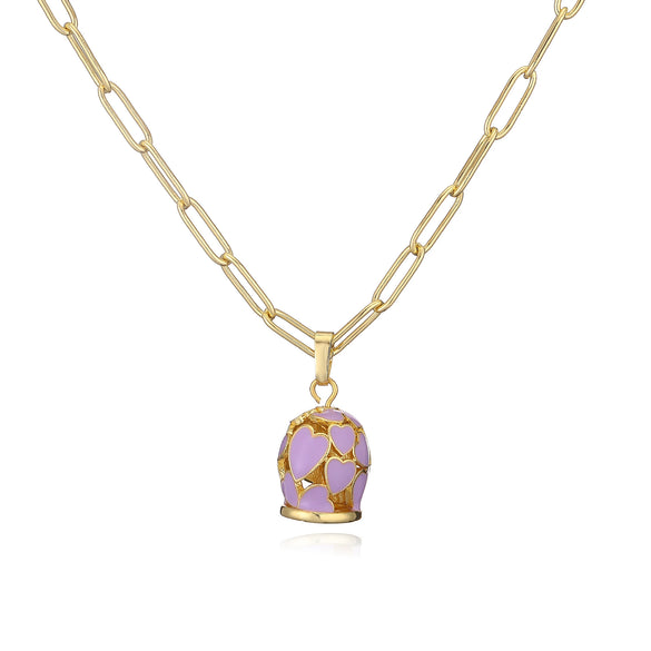 Wholesale Jewelry Sweet Style Copper Heart Shape Geometric Dripping Oil Hollow Love Bell Necklace