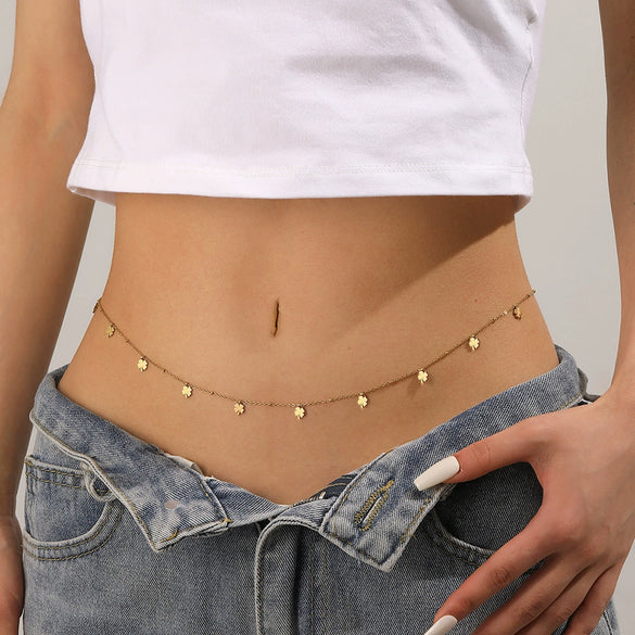 Wholesale Jewelry Sweet Style Fourleaf Body Chain Titanium Steel Vacuum Electroplated For Women