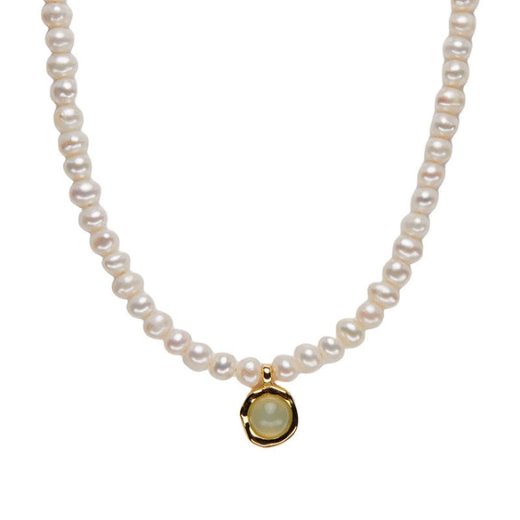 Wholesale Jewelry Sweet Style Geometric Sterling Silver 925 Zircon And Natural Freshwater Pearl Pendant Necklace For Women