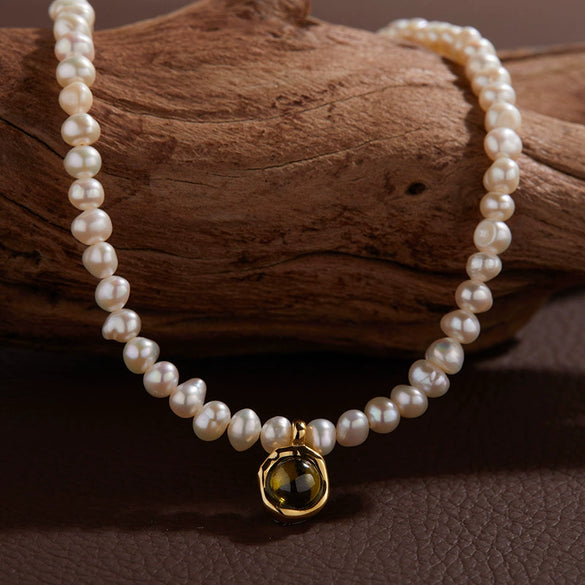 Wholesale Jewelry Sweet Style Geometric Sterling Silver 925 Zircon And Natural Freshwater Pearl Pendant Necklace For Women