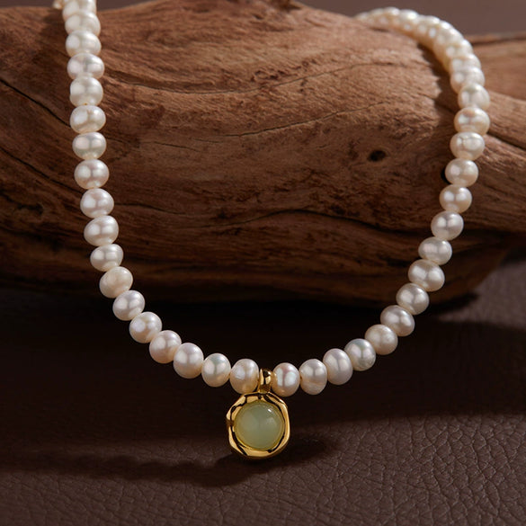 Wholesale Jewelry Sweet Style Geometric Sterling Silver 925 Zircon And Natural Freshwater Pearl Pendant Necklace For Women