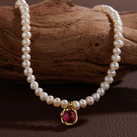 Wholesale Jewelry Sweet Style Geometric Sterling Silver 925 Zircon And Natural Freshwater Pearl Pendant Necklace For Women