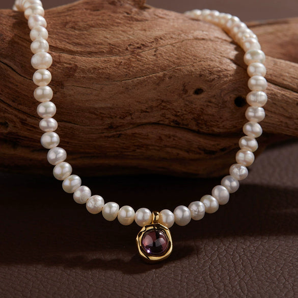 Wholesale Jewelry Sweet Style Geometric Sterling Silver 925 Zircon And Natural Freshwater Pearl Pendant Necklace For Women