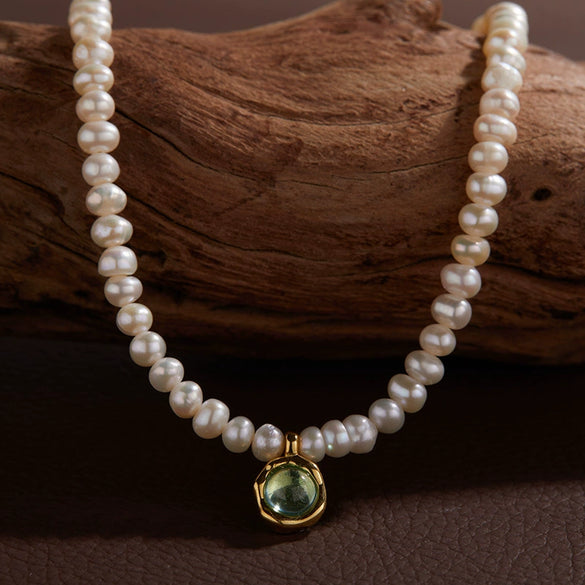 Wholesale Jewelry Sweet Style Geometric Sterling Silver 925 Zircon And Natural Freshwater Pearl Pendant Necklace For Women