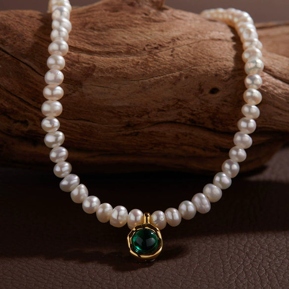 Wholesale Jewelry Sweet Style Geometric Sterling Silver 925 Zircon And Natural Freshwater Pearl Pendant Necklace For Women