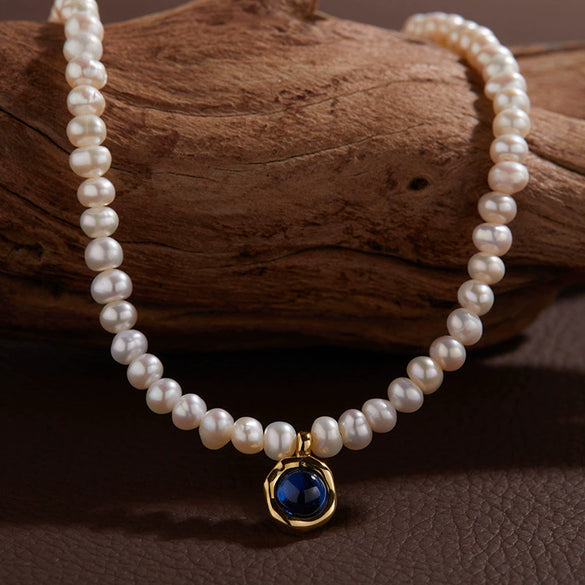 Wholesale Jewelry Sweet Style Geometric Sterling Silver 925 Zircon And Natural Freshwater Pearl Pendant Necklace For Women