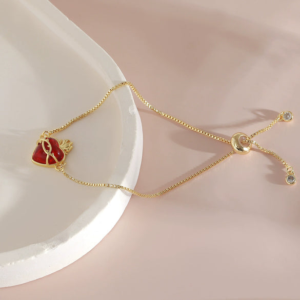 Wholesale Jewelry Sweet Style Heart Shape Copper And Glass Electroplated Love Bracelet