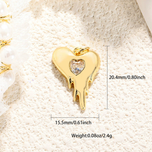 Wholesale Jewelry Sweet Style Heartshaped Copper Dripping Oil Gold Plated Pendant Necklace Handmade Accessories