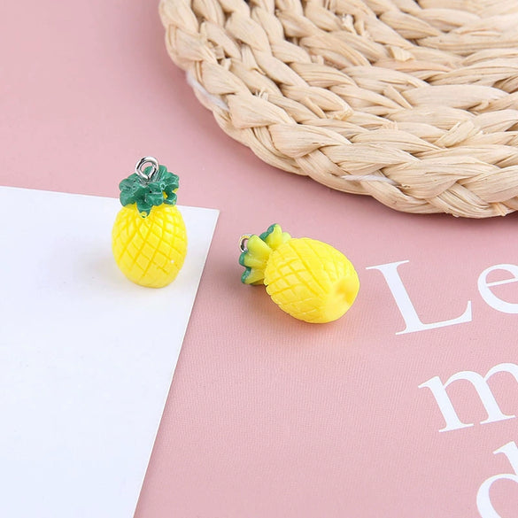 Wholesale Jewelry Sweet Style Plastic Resin Fruit Strawberry Apple Pineapple Grape Lemon Pendant Dripping Glue Handmade
