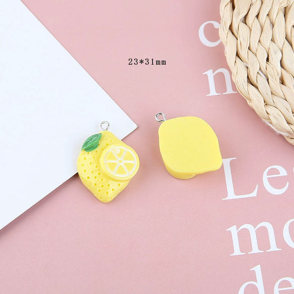 Wholesale Jewelry Sweet Style Plastic Resin Fruit Strawberry Apple Pineapple Grape Lemon Pendant Dripping Glue Handmade