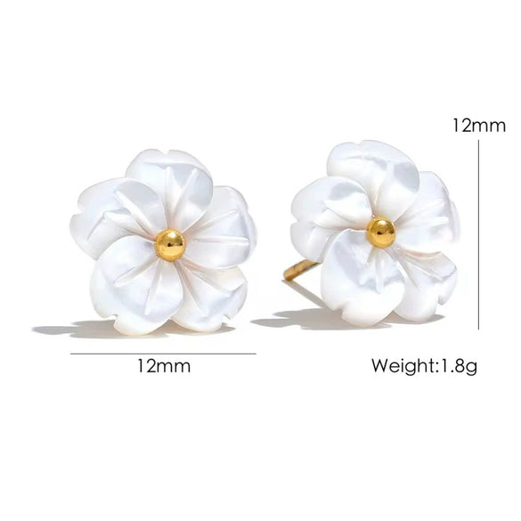 Wholesale Jewelry Sweet Style Shell Inlaid Stainless Steel Flower Shape Necklace Earrings Ring Set