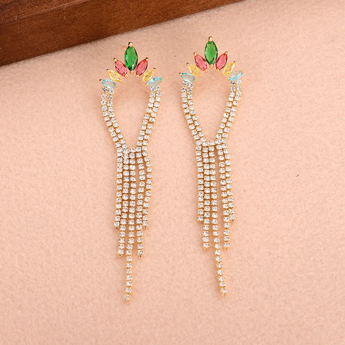 Wholesale Jewelry Sweet Tassel Alloy Zircon 14k Gold Plated Plating Inlay Drop Earrings