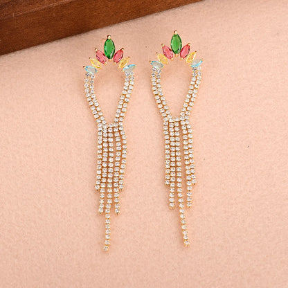 Wholesale Jewelry Sweet Tassel Alloy Zircon 14k Gold Plated Plating Inlay Drop Earrings