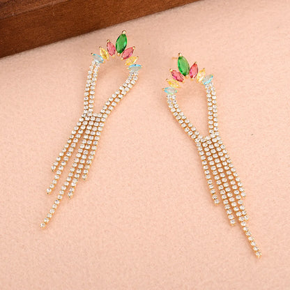 Wholesale Jewelry Sweet Tassel Alloy Zircon 14k Gold Plated Plating Inlay Drop Earrings