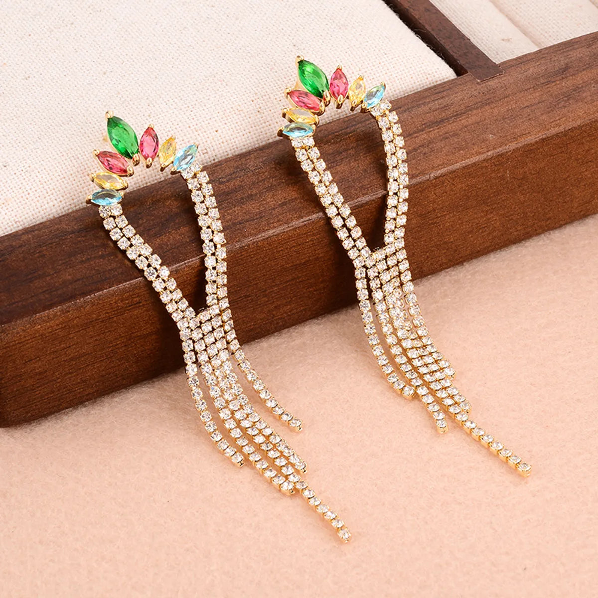 Wholesale Jewelry Sweet Tassel Alloy Zircon 14k Gold Plated Plating Inlay Drop Earrings