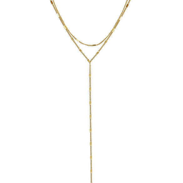 Wholesale Jewelry Tassel Double Side Chain 316L Stainless Steel 18K Gold Electroplated Geometric Collarbone Necklace