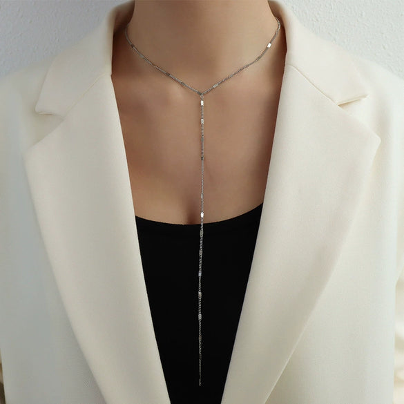 Wholesale Jewelry Tassel Double Side Chain 316L Stainless Steel 18K Gold Electroplated Geometric Collarbone Necklace