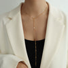 Wholesale Jewelry Tassel Double Side Chain 316L Stainless Steel 18K Gold Electroplated Geometric Collarbone Necklace