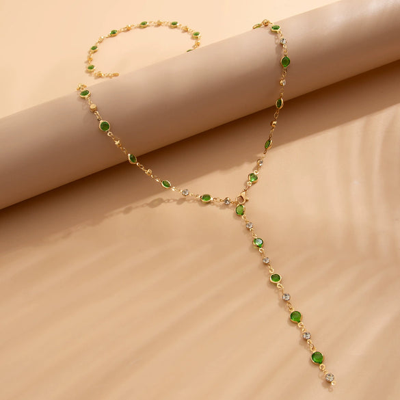 Wholesale Jewelry Tassel Y Clavicle Chain Necklace Women's Simple Multi Layer Inlaid Artificial Crystal Alloy With Geometric Pattern Electroplated