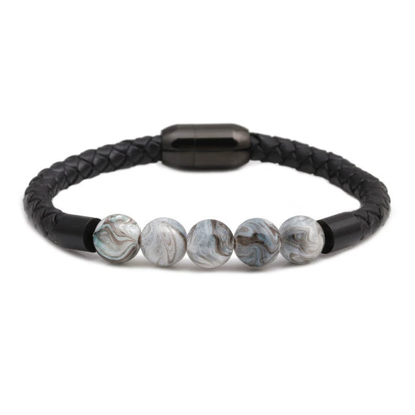 Wholesale Jewelry Tiger Eye Stone Beaded Bracelet Titanium Steel Magnetic Buckle Leather Rope Geometric Handmade Unisex