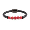 Wholesale Jewelry Tiger Eye Stone Beaded Bracelet Titanium Steel Magnetic Buckle Leather Rope Geometric Handmade Unisex