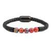 Wholesale Jewelry Tiger Eye Stone Beaded Bracelet Titanium Steel Magnetic Buckle Leather Rope Geometric Handmade Unisex